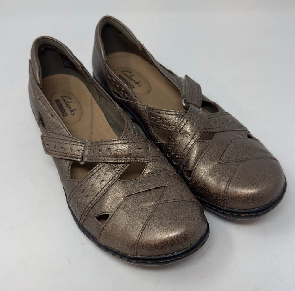 Clarks Collection Mary Jane Sz 7.5 Ashland Spin Leather Slip-on Bronze Metallic